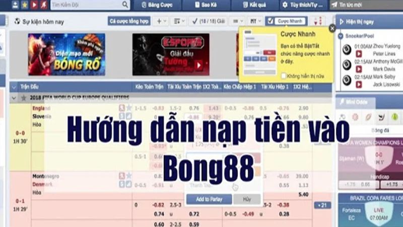 Người chơi có thể nạp tiền Bong88 thông qua ngân hàng